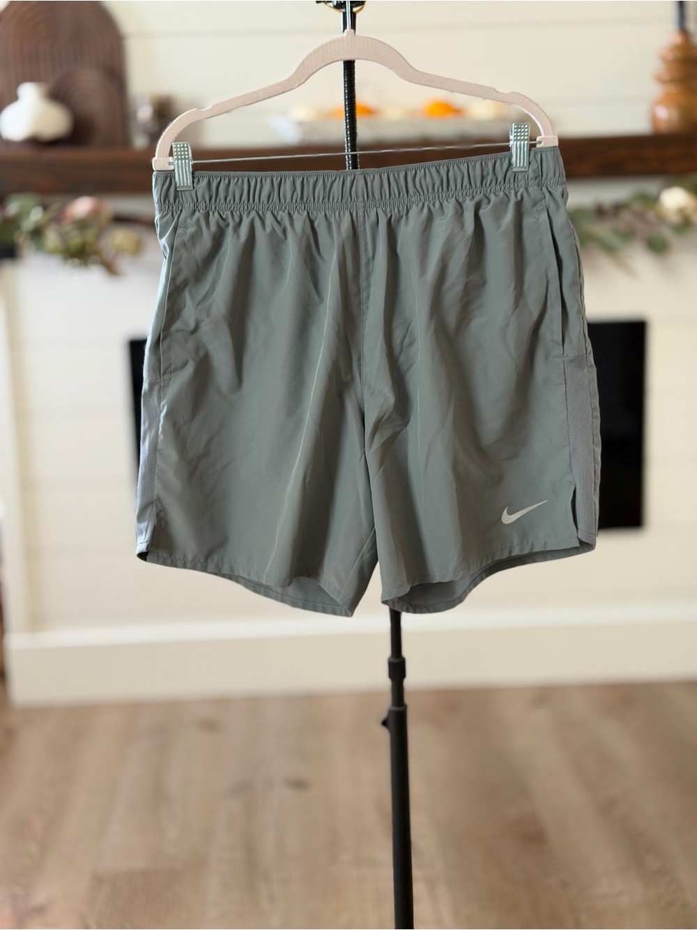 Nike Men's Grey Athletic Shorts with Reflective Swoosh